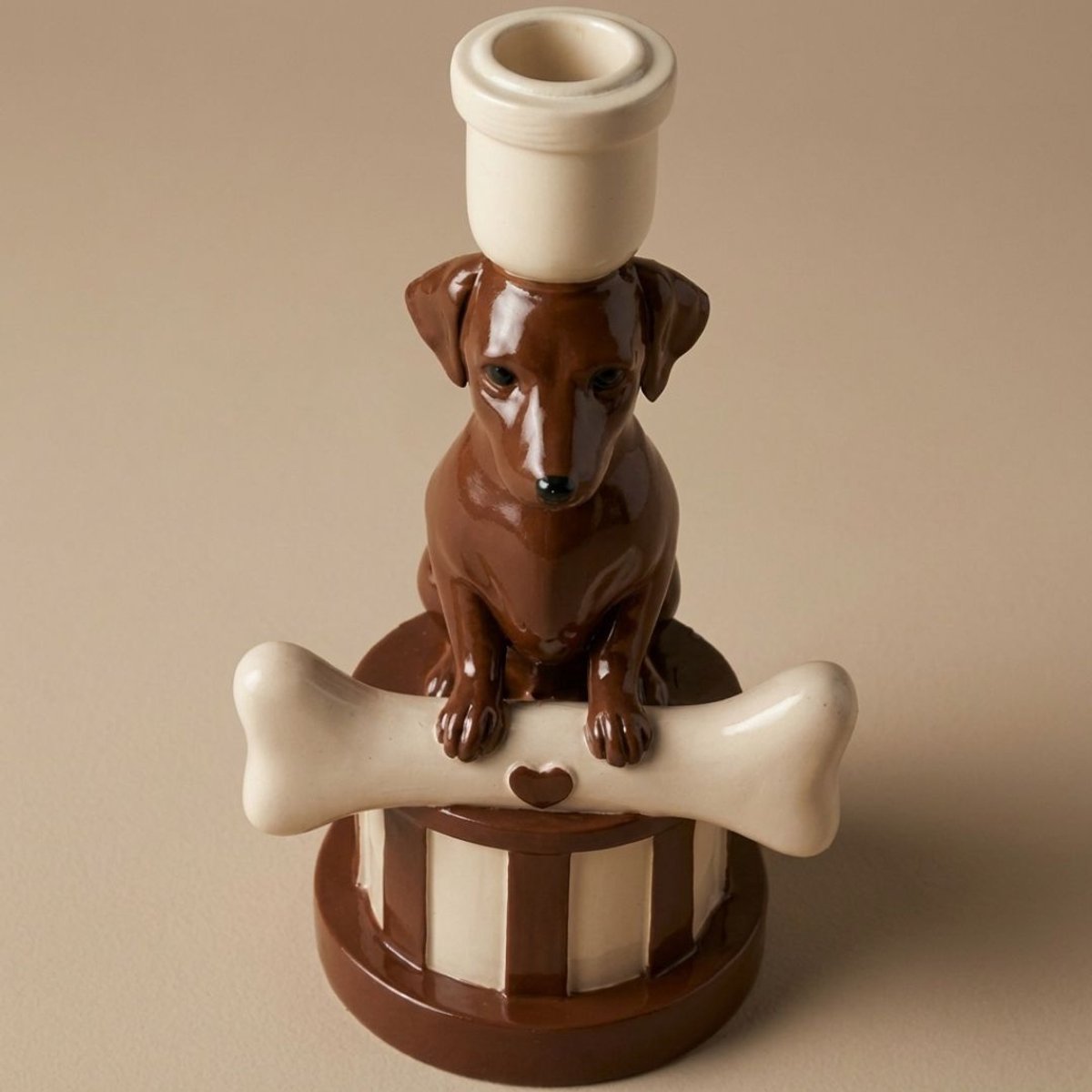 Kandelaar Teckel Polyresin Bruin Ø10,5 ↑21,5cm