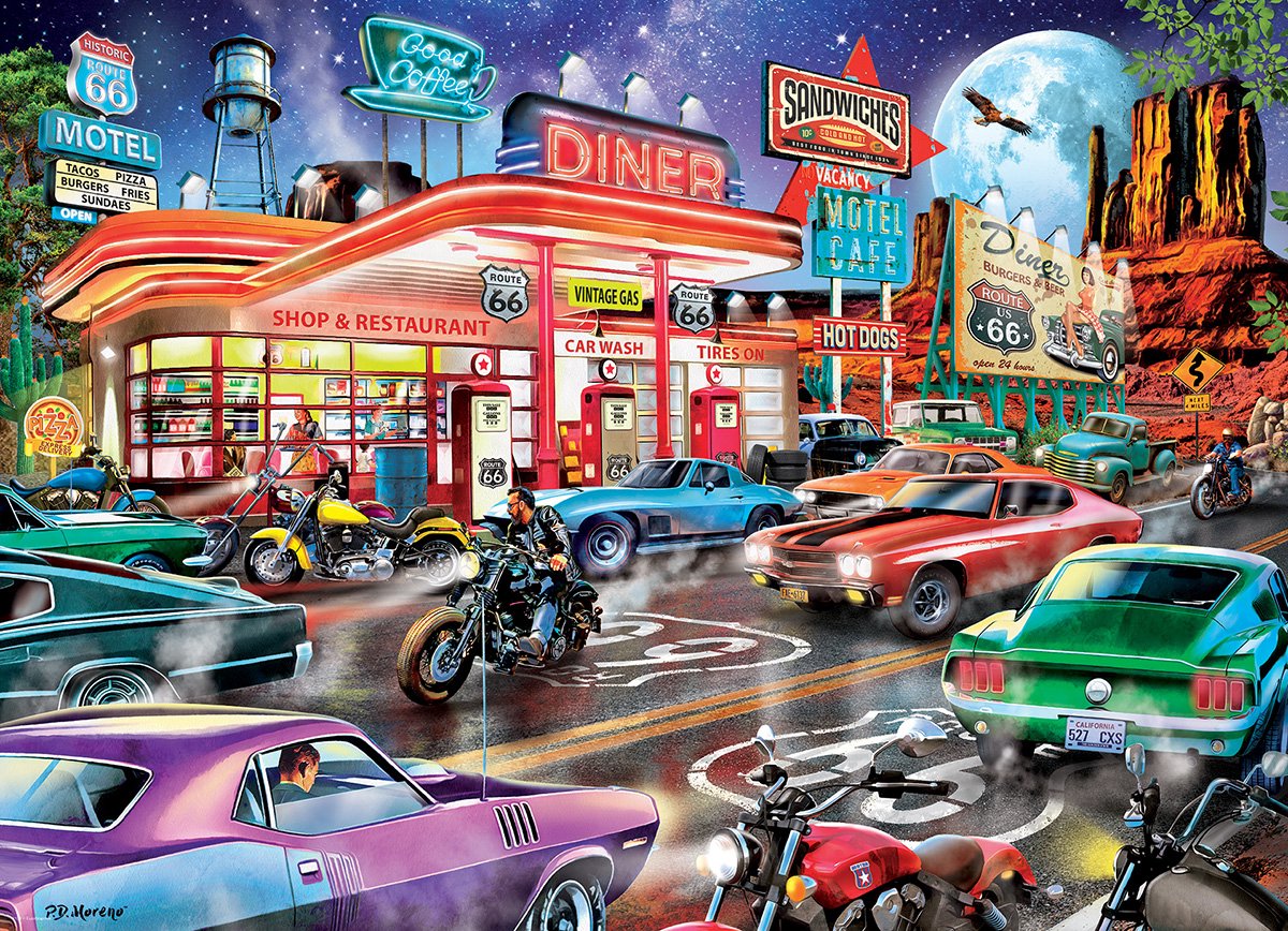Eurographics puzzel Route 66 Diner - legpuzzel 1000 stukjes auto.