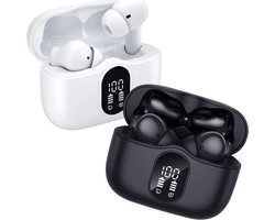 Duo Pack SBG Draadloze Oordopjes - Noise Cancelling - Headset - Bluetooth 5.3 - Earbuds oplaadcase - LED Display - Met Microfoon - Extra dopjes - Zwart & Wit