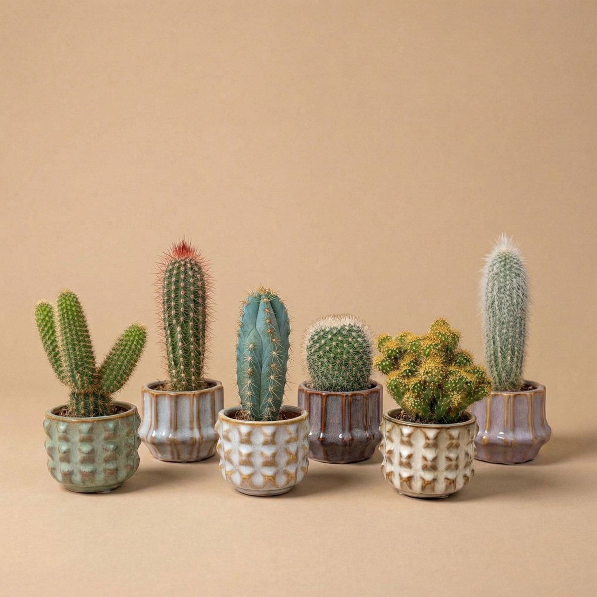 Cactus Set van 6 in Keramische Mini Potjes San Juan - ↑ 8–12 cm