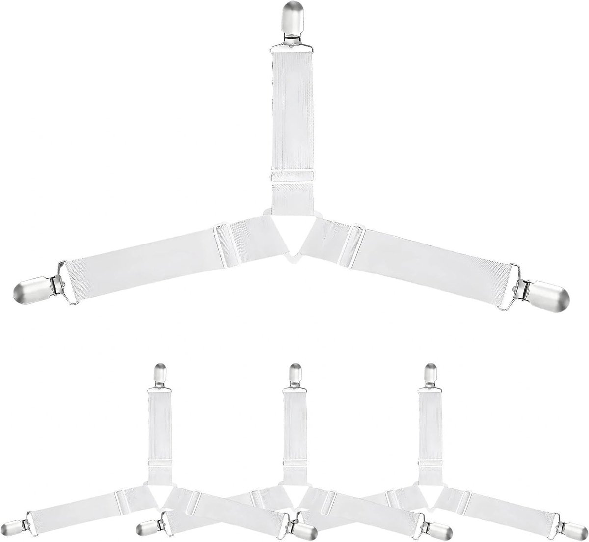Verstelbare bedlakenspanners met clip - 4 stuks elastische spanbanden voor beddengoed en matrassen
