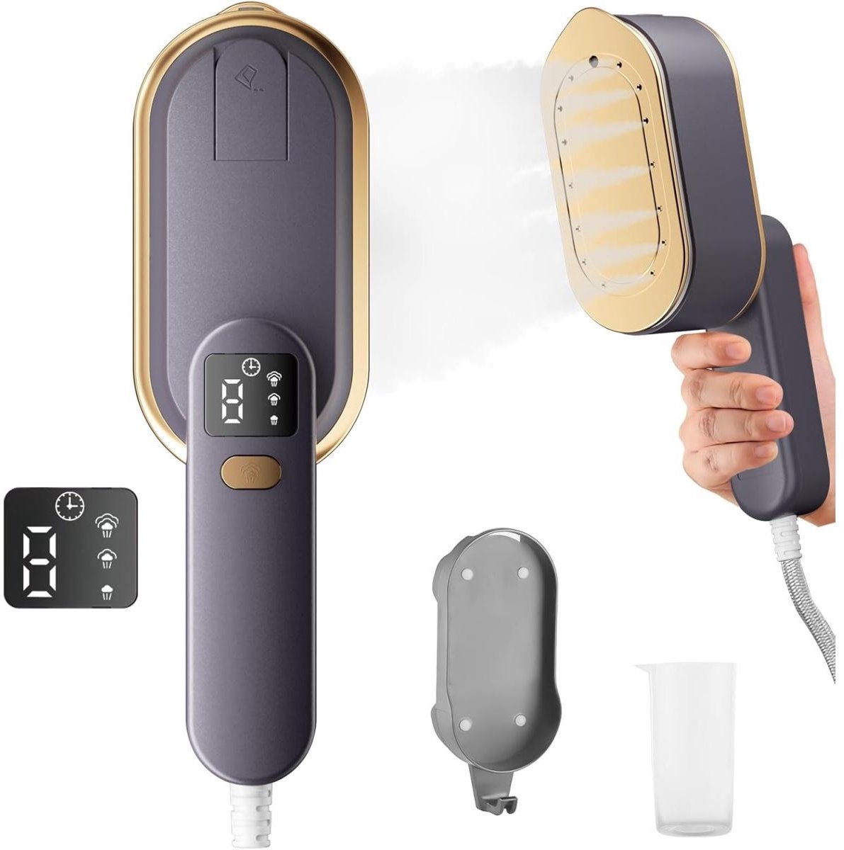EXCITAT Verticale stoomstrijkapparaat - Stoomstrijkijzer met 3 standen en LCD-display - 1200 W, 150ml waterreservoir, wandmontage - Geschikt voor thuis, kantoor en reizen - Kunststof - Afmetingen 165x74x100mm