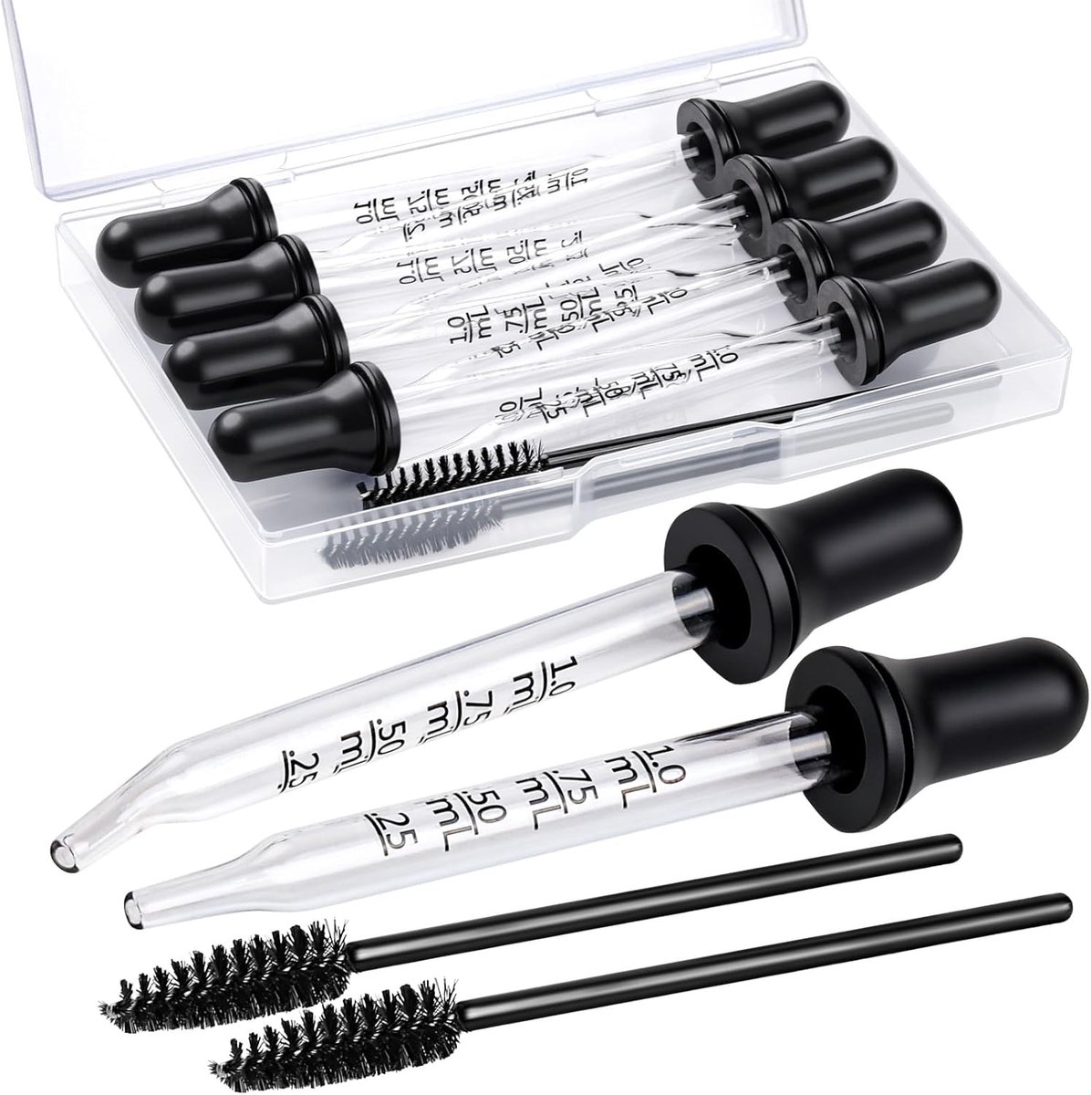 10-Delige Glazen Pipetten Set - Recht & Gebogen - 1ml - Met Reinigingsborstels