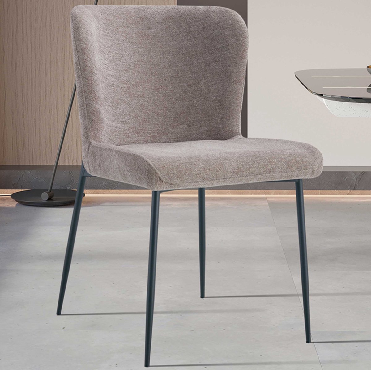 Eetkamerstoel Lisa luxestof grijs-taupe | 50 x 62 x 85 cm | set van 2