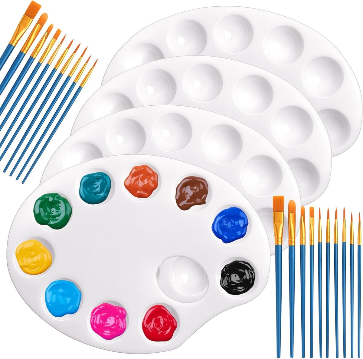 Mixpalet met 20 Penseelset, Kleurenmix Palet met 10 Vakken, Voor Acrylverf en Creatieve Projecten