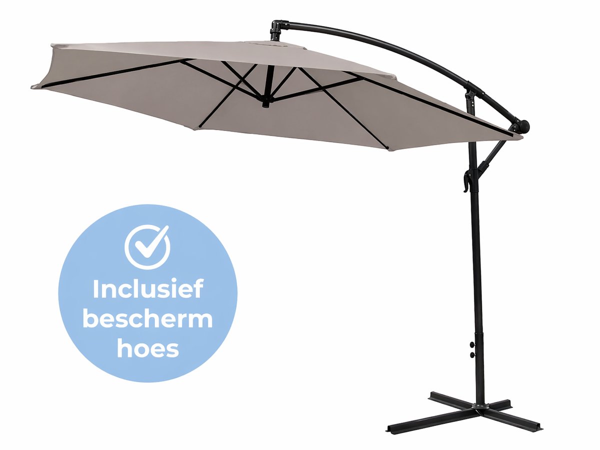Muntel® Zweefparasol met Voet 300 cm - Kantelbaar - Parasol met Ventilatie - Inclusief Beschermhoes - Taupe