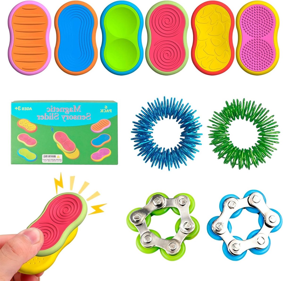 Set van 6 slider sensorische speeltjes voor kinderen met autisme en ADHD, stimulerend en ontspannend