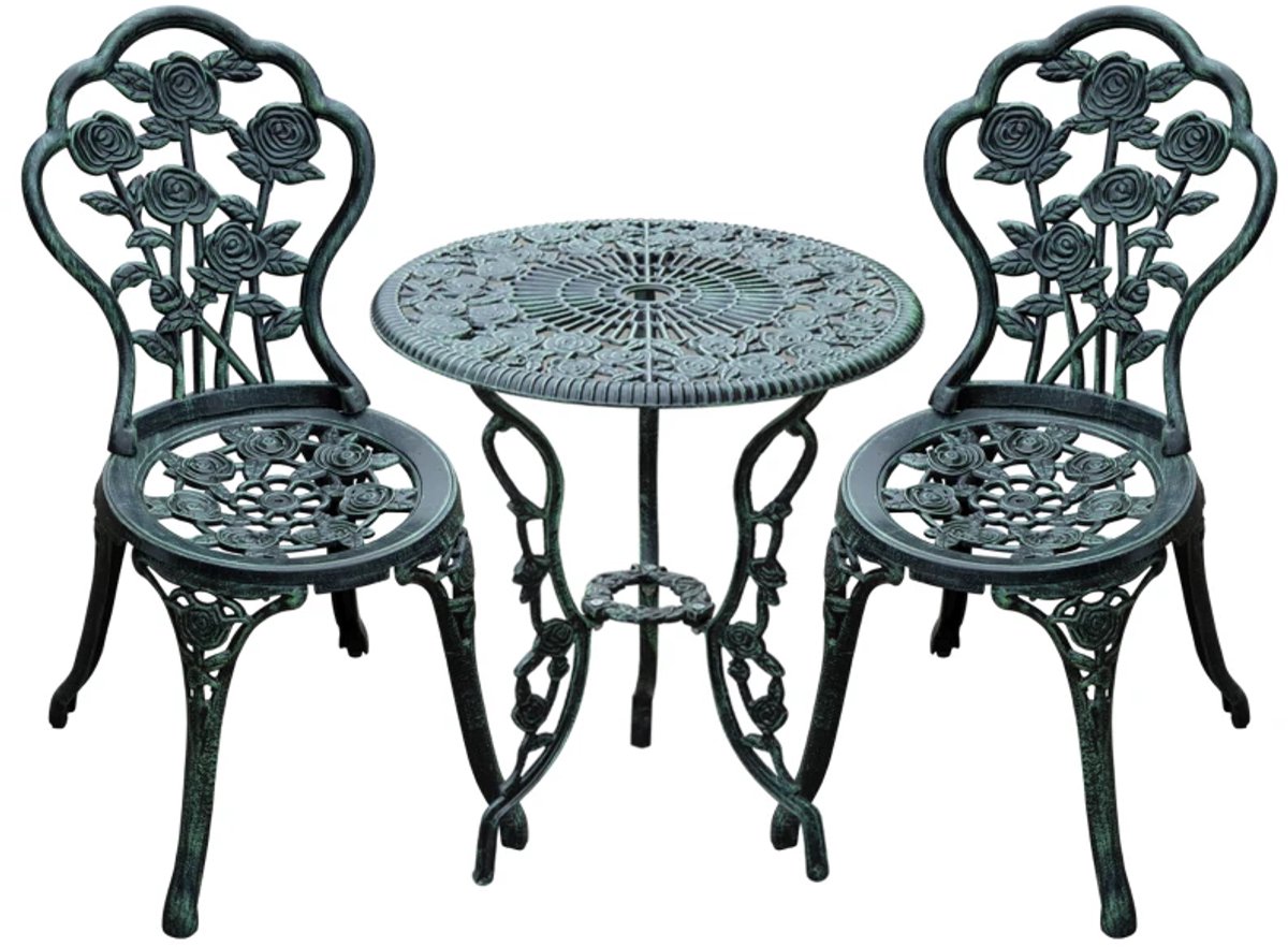 Tuinmeubilair voor 2 Personen - Tuinmeubel Bistroset - 3-delig - Tuinset - Tuinmeubelset met 2 Stoelen + Tafel - Balkonset - Zitgroep - Meubel - Loungeset - Meubelsets - voor Tuin, Balkon, Terras - Gegoten Aluminium - Antiek Groen