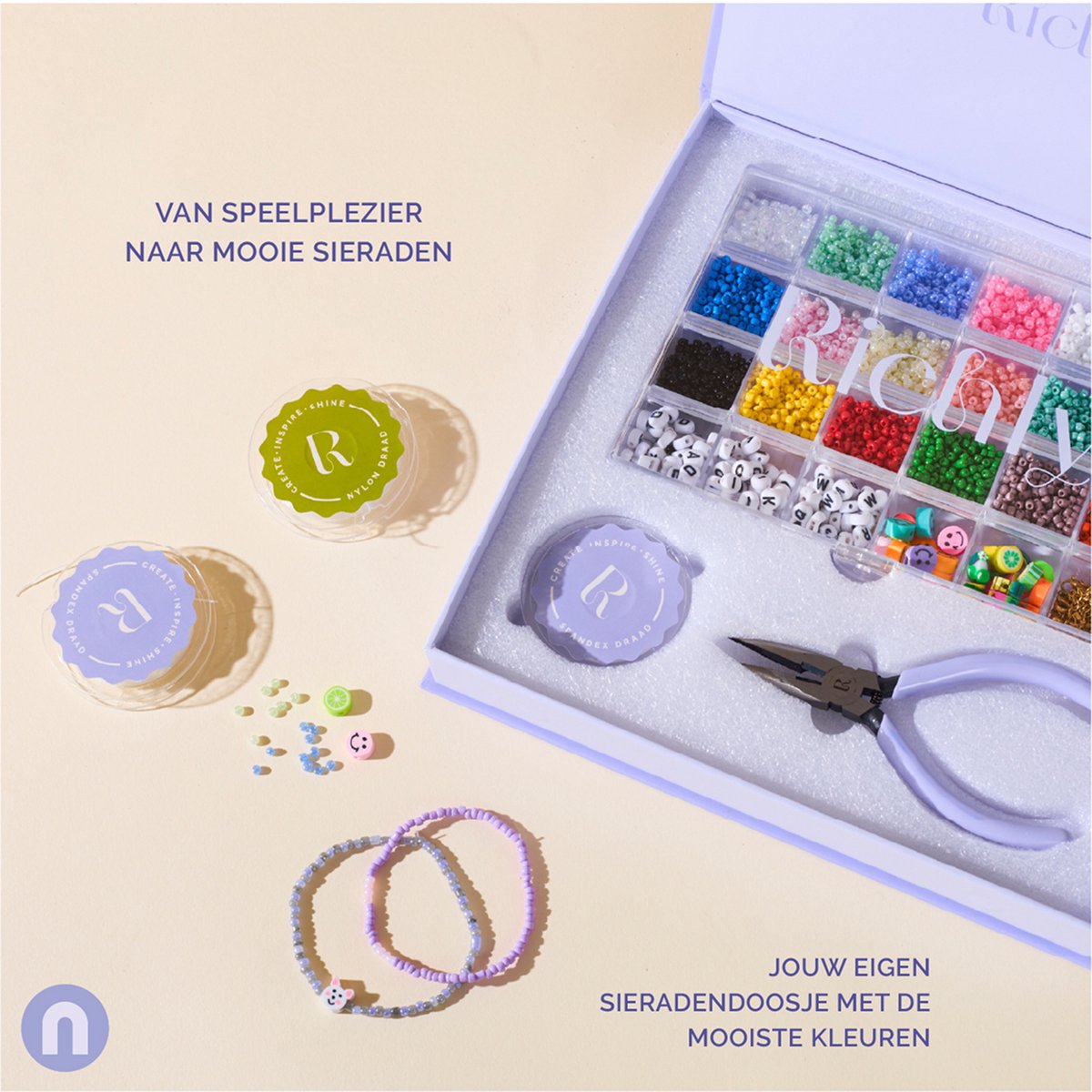 Richly® Kralen set Creative - Armbandjes maken meisjes - gratis E-BOOK - 4500+ Kralen - Complete set & Premium verpakking - 6 unieke Bedels & Gouden RVS-accessoires - Sieraden Maken - Letterkralen - Kralenketting - Knutselen meisjes — afbeelding 3
