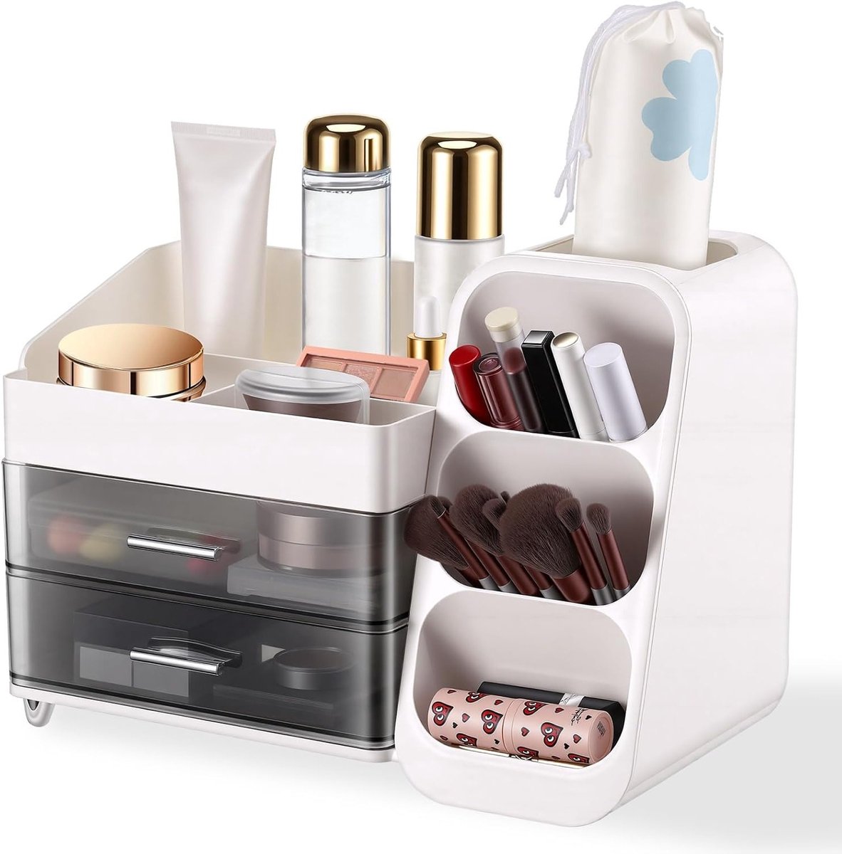 Grote Make-up Organizer met Lades, Ideaal voor Cosmetica en Schoonheidsproducten (Wit)