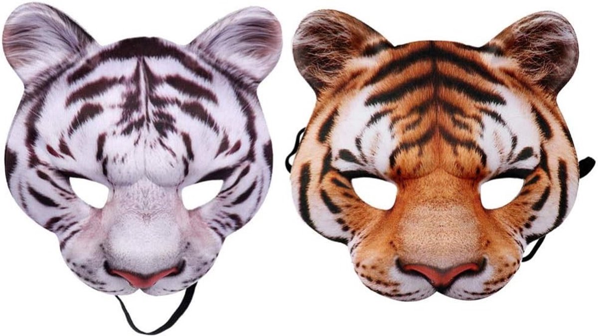 Set van 2 Tijger Maskers voor Halloween - Dierenmaskers, Cosplay Kostuum Accessoires en Feestdecoratie