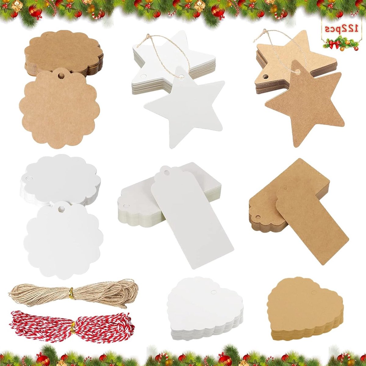 Kerstcadeau Labels, 120 Stuks Kraft Papier Hangtags, Perfect voor Kerst, Bruiloft en Cadeau Decoratie