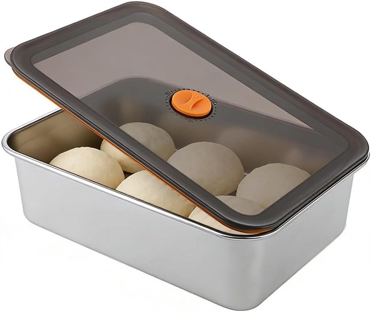 Pizzaballenbox van roestvrij staal, 30 x 21 x 8,5 cm, ideaal voor fermentatie van pizzadeeg en brooddeeg, handige voedselcontainer voor deeg en pizza-accessoires