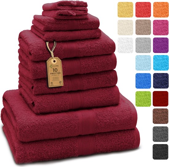Ensemble de serviettes de bain, 4x serviettes à main, 2x serviettes de bain, 2x serviettes invités, 2x gants de toilette, bordeaux