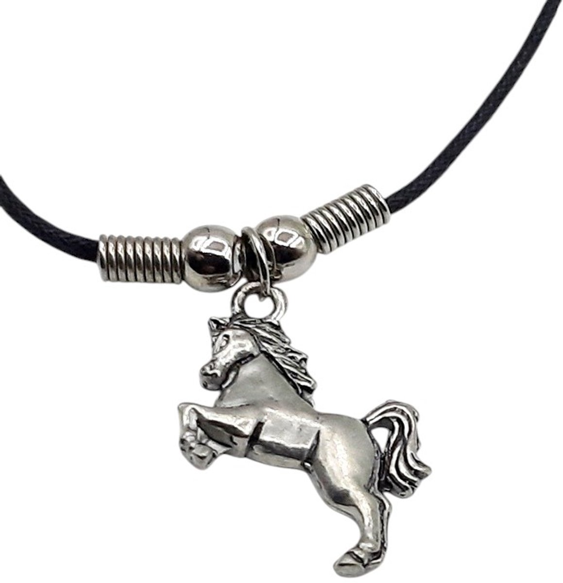halsketting - waxkoord met paarden hanger- 40 cm
