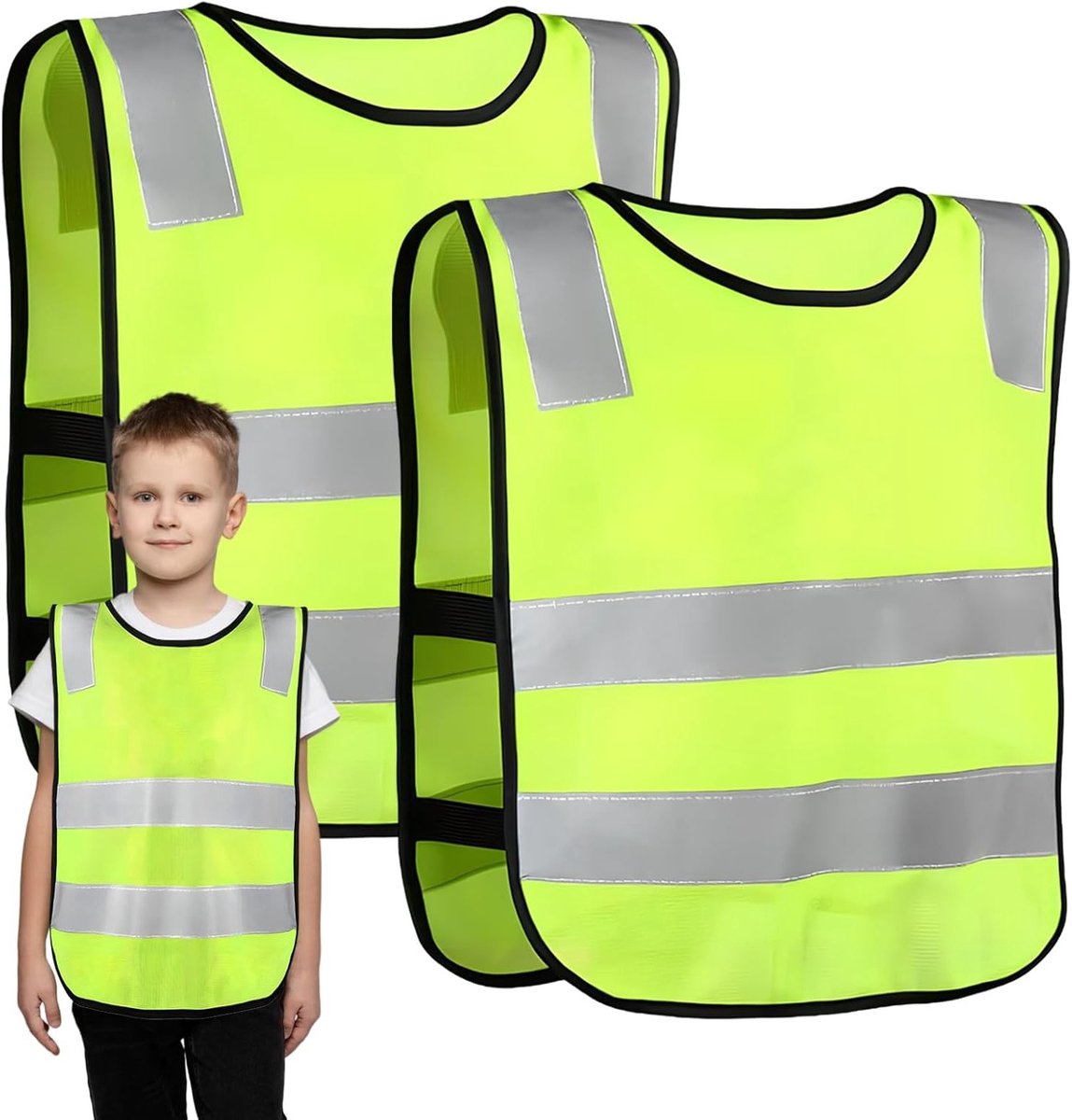 Veiligheidsvesten voor Kinderen 6-14 Jaar - Reflecterend, Ademend en Universele Maat - 360 Graden Hoge Zichtbaarheid voor School en Fietsen in Oranje en Groen