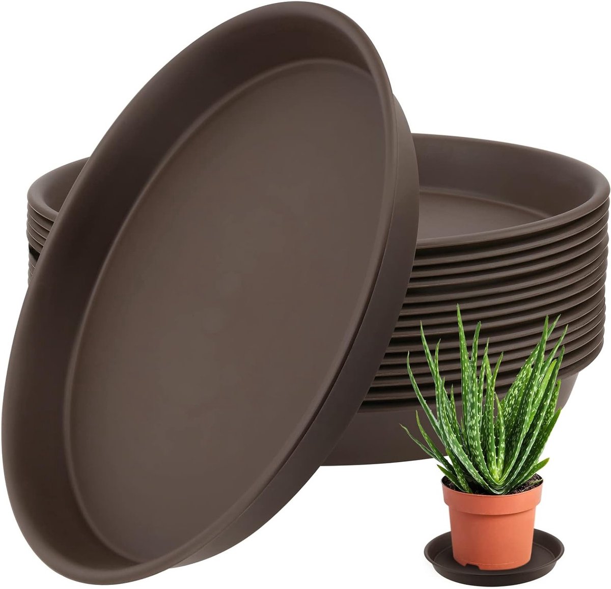 Set van 15 Ronde Plastic Bloempot Ondervloeren van 30 cm, Bruine Plant Coasters voor Binnen en Buiten, Drainerende Schalen voor Bloempotten en Planten