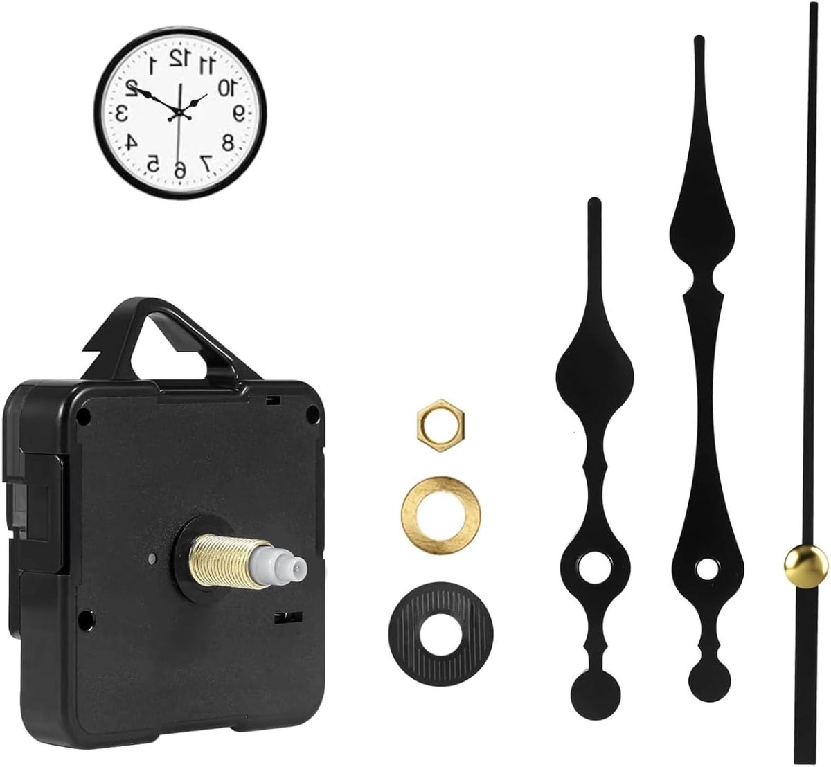Geruisloos uurwerk voor wandklokken met wijzerset - Perfect voor knutselprojecten, reparaties en horlogeplaten van 4-6 mm dik, schachtlengte 16 mm, schroefdraadlengte 9 mm, ideaal voor DIY horloges en wanddecoratie.