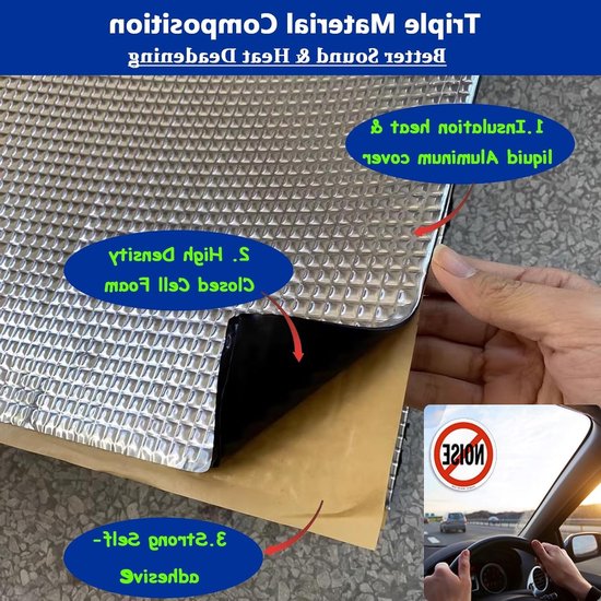 10 Stuks Aluminium Butyl Zelfklevende Anti-Bump Mat voor Auto Geluidsisolatie en Warmtebescherming 40cmx25cm — afbeelding 5