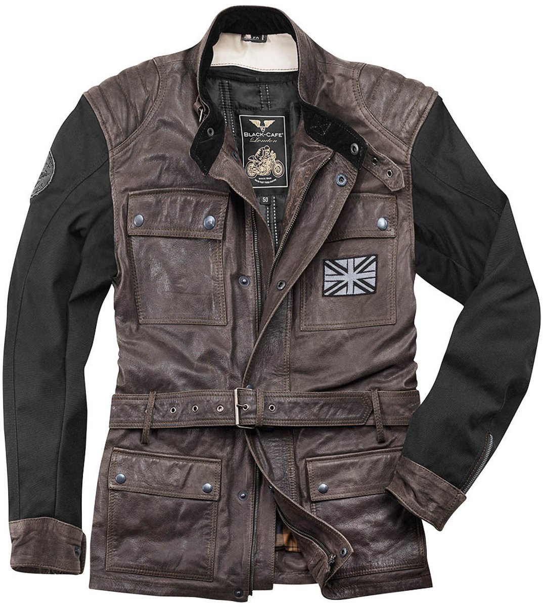 Black-Cafe London Retro Zwart Bruin Leren Motorjas - Jas