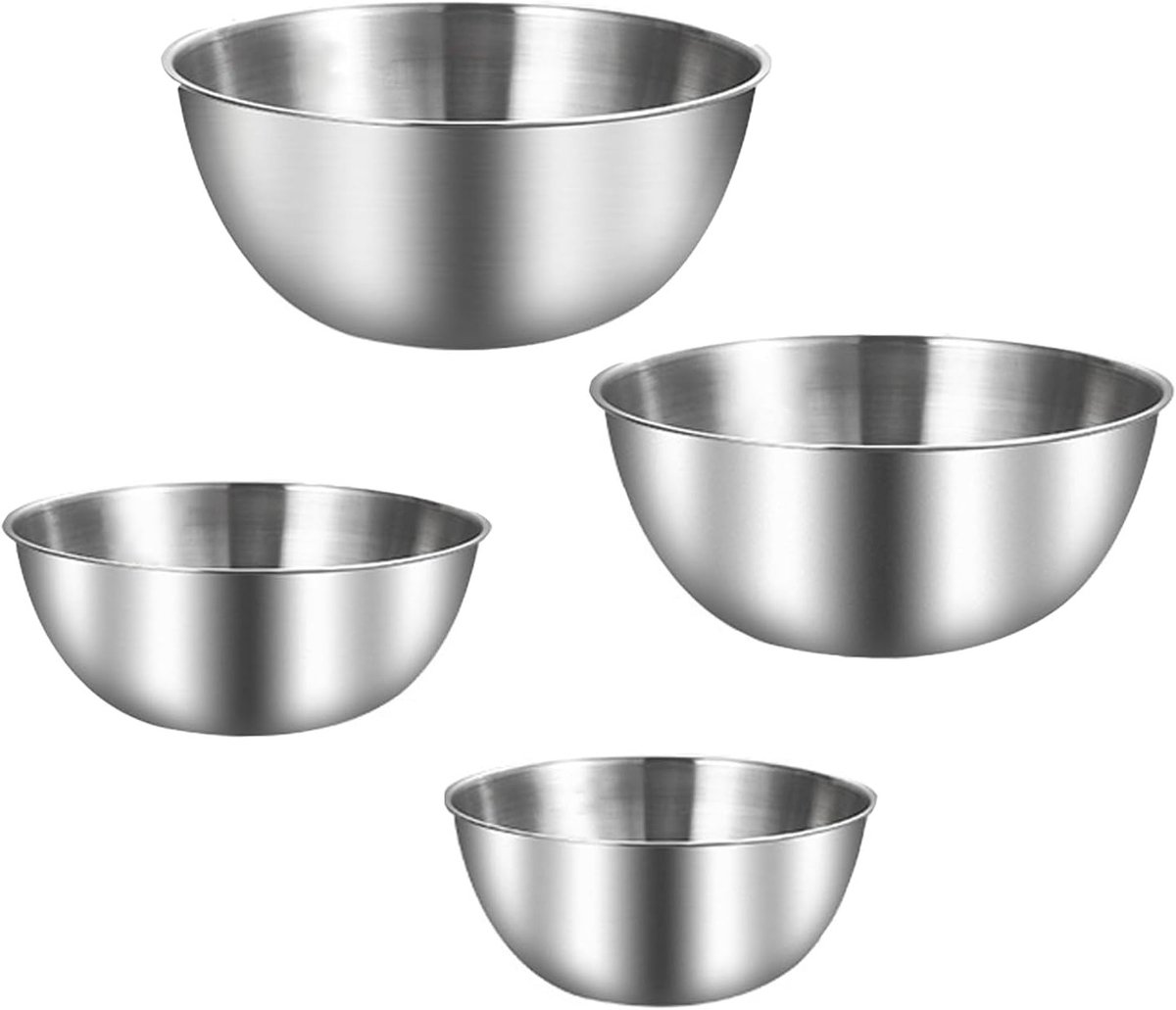 Set van 4 RVS Mengkommen in Diverse Maten - 0.7L, 1.2L, 1.8L, 2.5L - Vaatwasserbestendig voor Salades en Snacks