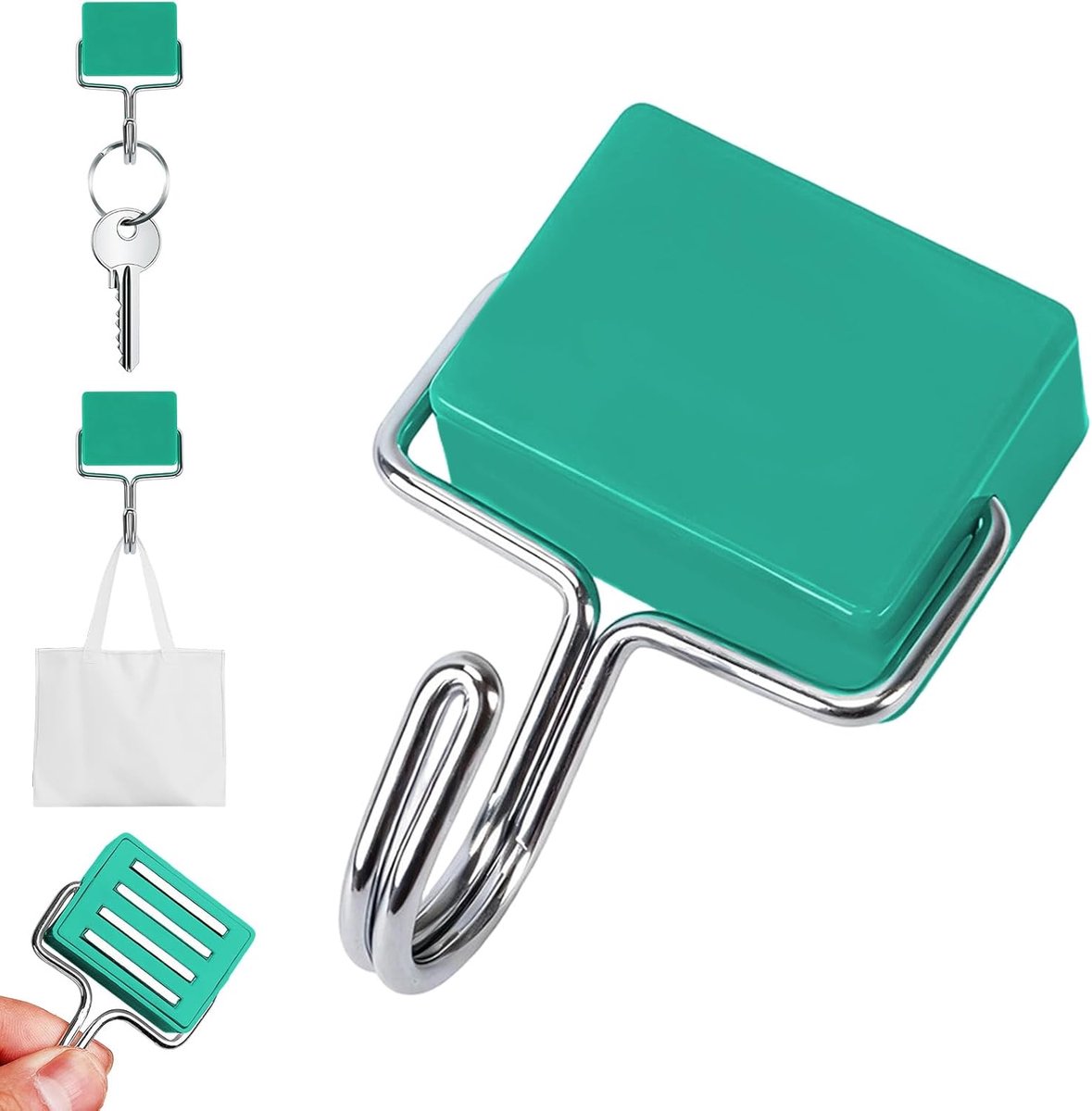 6-pack upgrade zware magnetische haken, sterke magnetische haken voor ophangen, roestvrije magnetische haken voor koelkast, thuis, keuken kantoor - duurzame magneten met haken (groen)