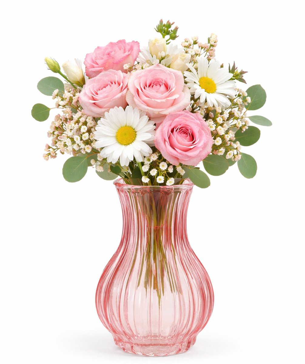 H&S Collection Vaas Chelsea - rood - glas - H20 x D12 cm - bloemenvaas