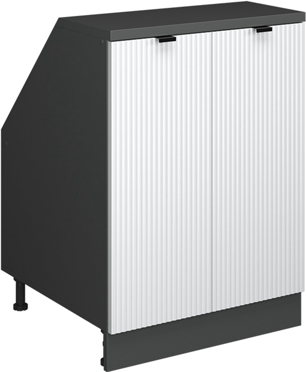 Vicco R-Line Keukenkast voor schuine wand – 60 cm met 2 deuren, kastromp 60 cm diepte Witte golf Witte golf/Antraciet