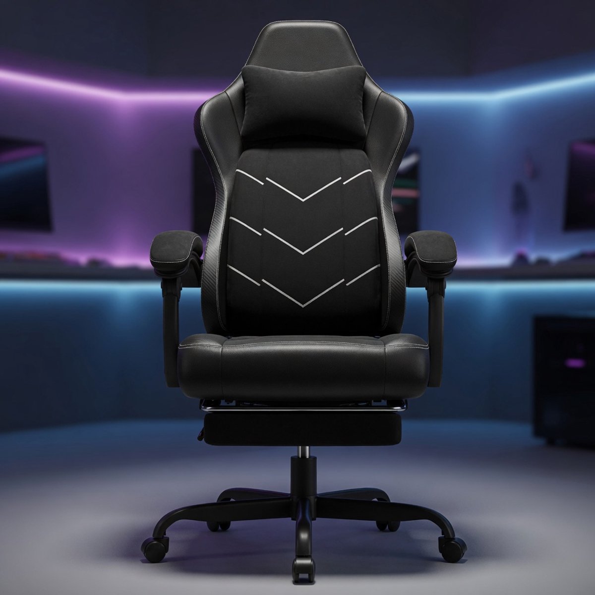 ErgoFlex 200 Pro Ergonomische Gaming Bureaustoel met Dynamische Lendensteun en Voetensteun – Ademend Stoffen Comfort Stoel tot 200 kg – Zwart – Mobili Bella