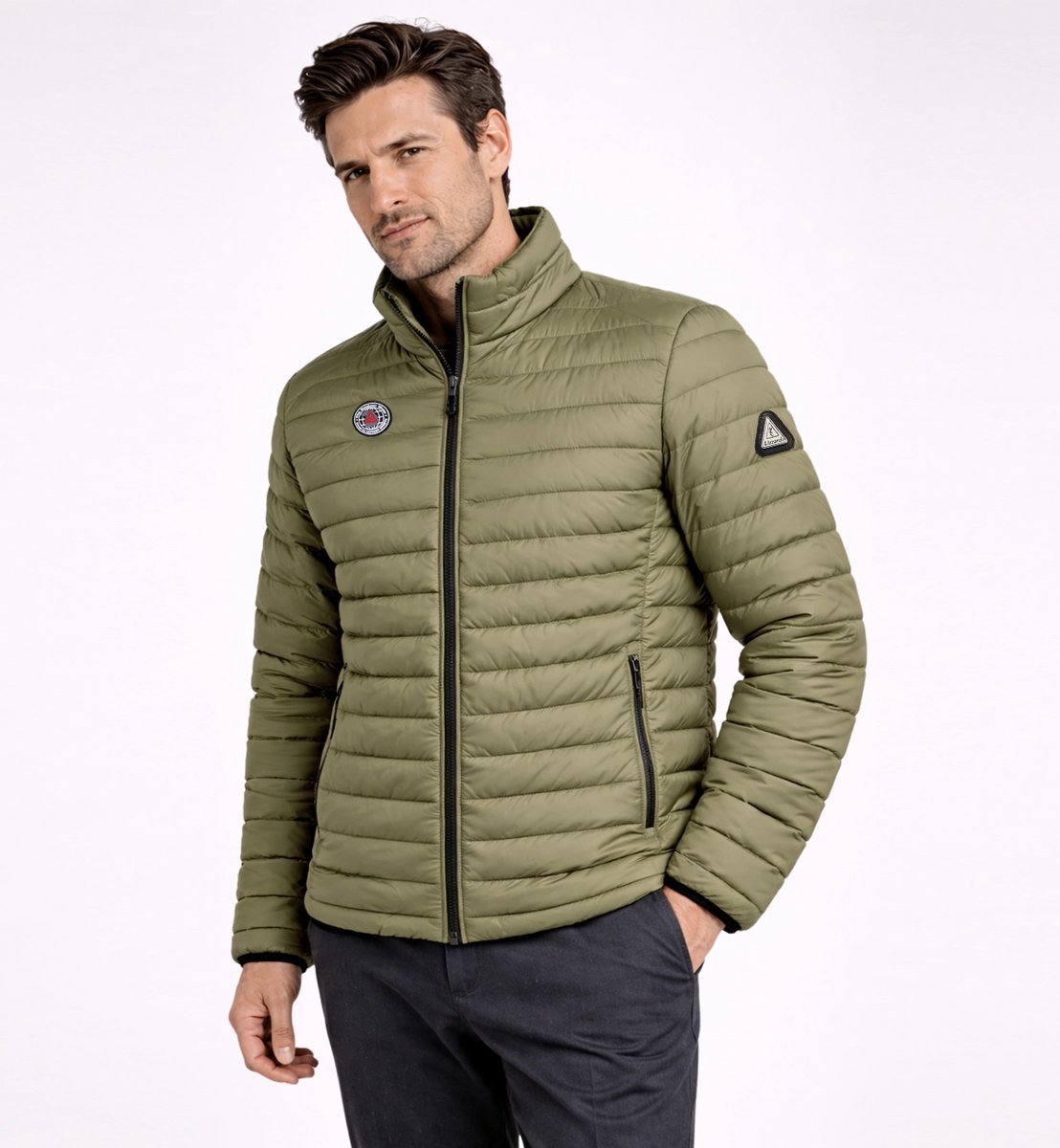 Lizzard Sports Heren Gewatteerde Jas – Lichtgewicht padded jacket – Gevoerd warm en opstaande Kraag Olijf