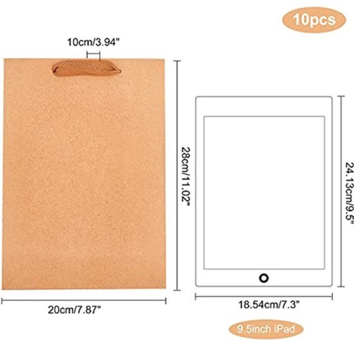 10PCS Kraft Papieren Tassen Rectangular - BurlyWood - 28x20x10cm met Nylon Draad