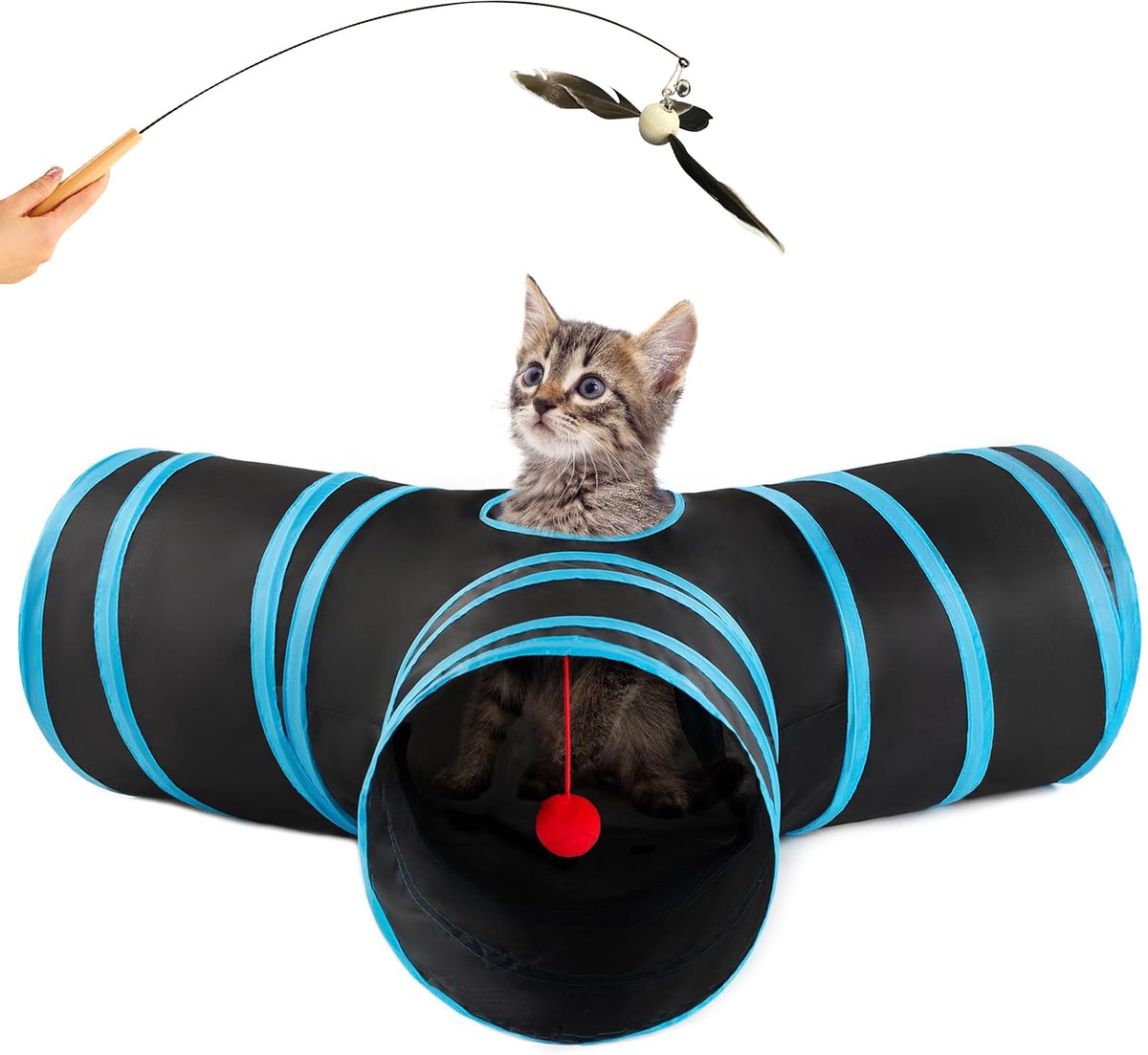 DOWO Kattentunnel - Kattenspeelgoed - Kattenspeeltjes - Katten Speelgoed - Interactief Kattenspeelgoed - 3 Gangen - Blauw