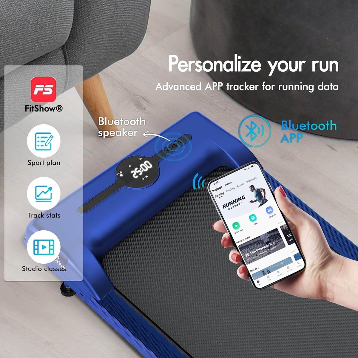 Loopband elektrisch 12 km/u – House&Garden Premium Walking Pad met automatische smering, 2.2 PK motor, LED-display, Bluetooth, luidspreker, inklapbaar onder bureau hardloopband voor thuis en kantoor
