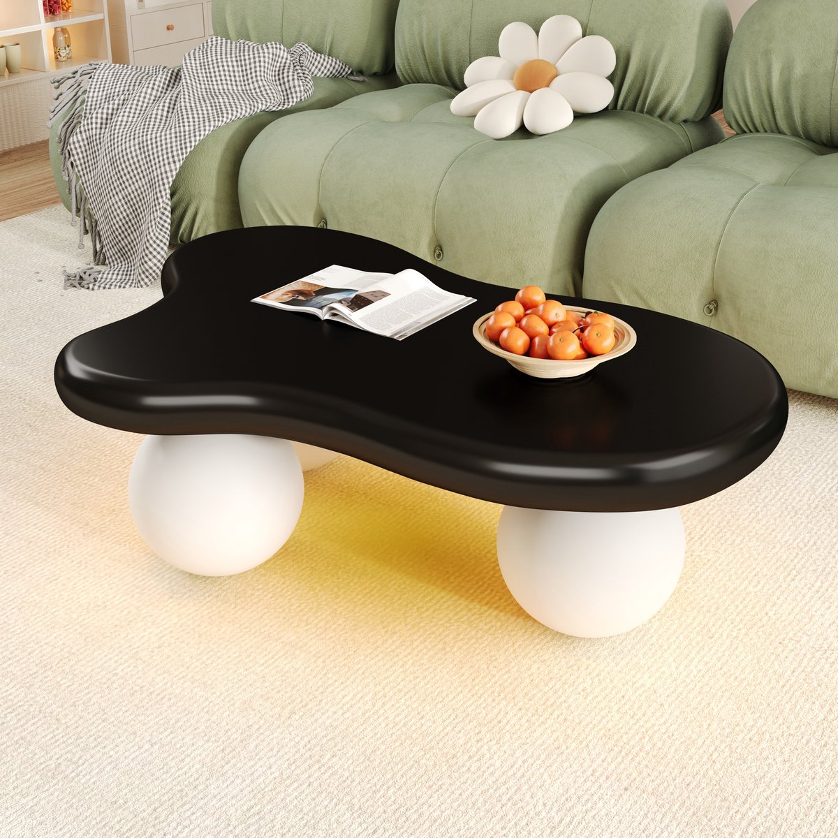 Salontafel wolk - bijzettafel - LED-lampen - onregelmatige Koffietafel - MDF - 95x62x32 cm - Tweekleurig ontwerp - Zwart