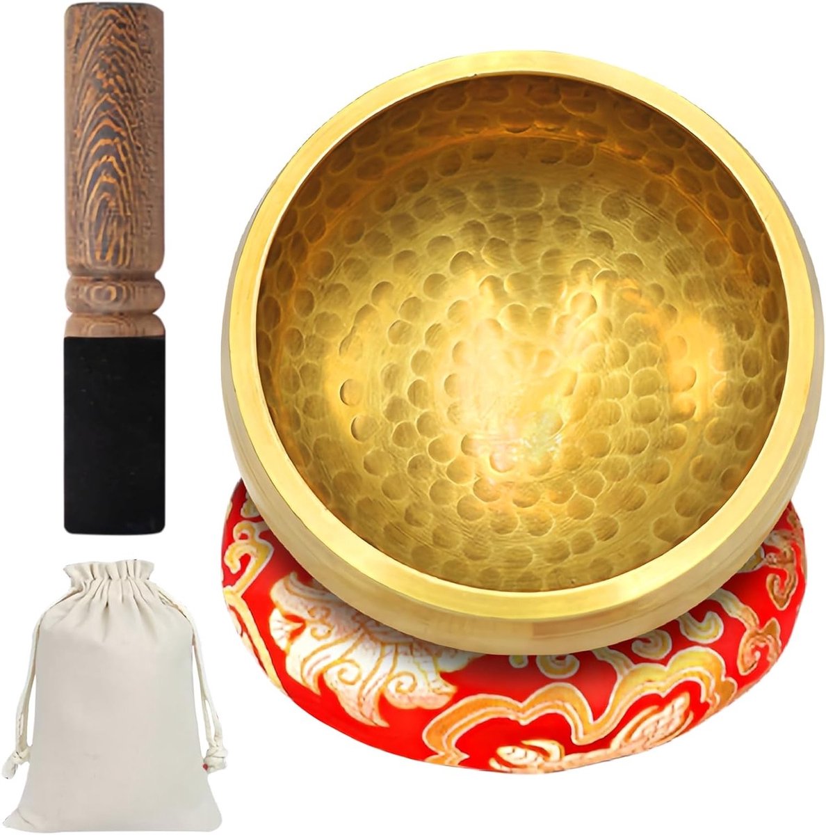 Tibetaanse Klankschaal Set 8 cm met Houten Lepel en Kussen, Ideaal voor Meditatie, Yoga en Chakra Healing