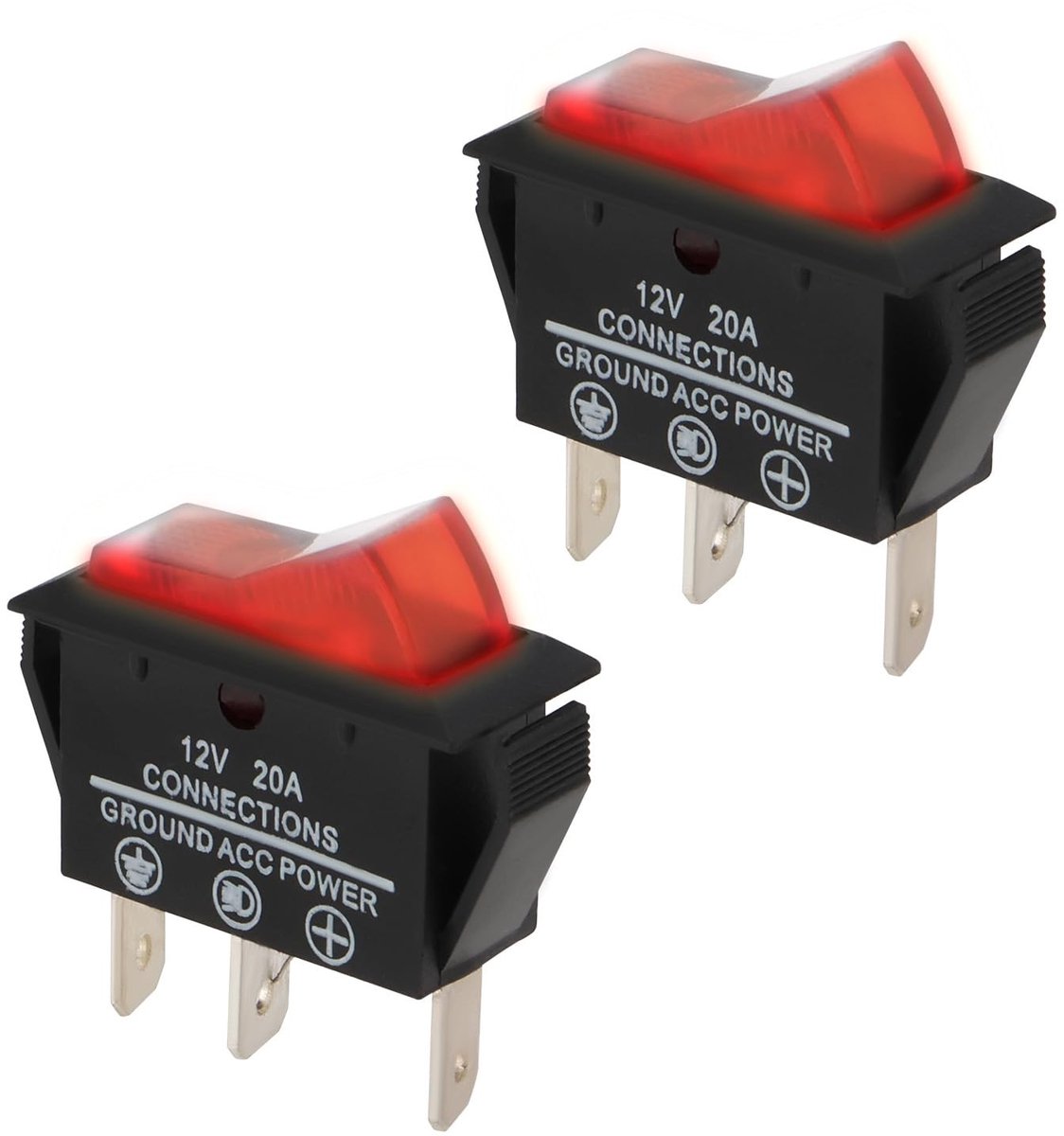 Dailygoods - Tuimelschakelaar - 12V 20A - LED Rocker Schakelaar - Rode Kleur - 3-pins - Geschikt voor Caravan Koelkast - Duurzaam en Betrouwbaar