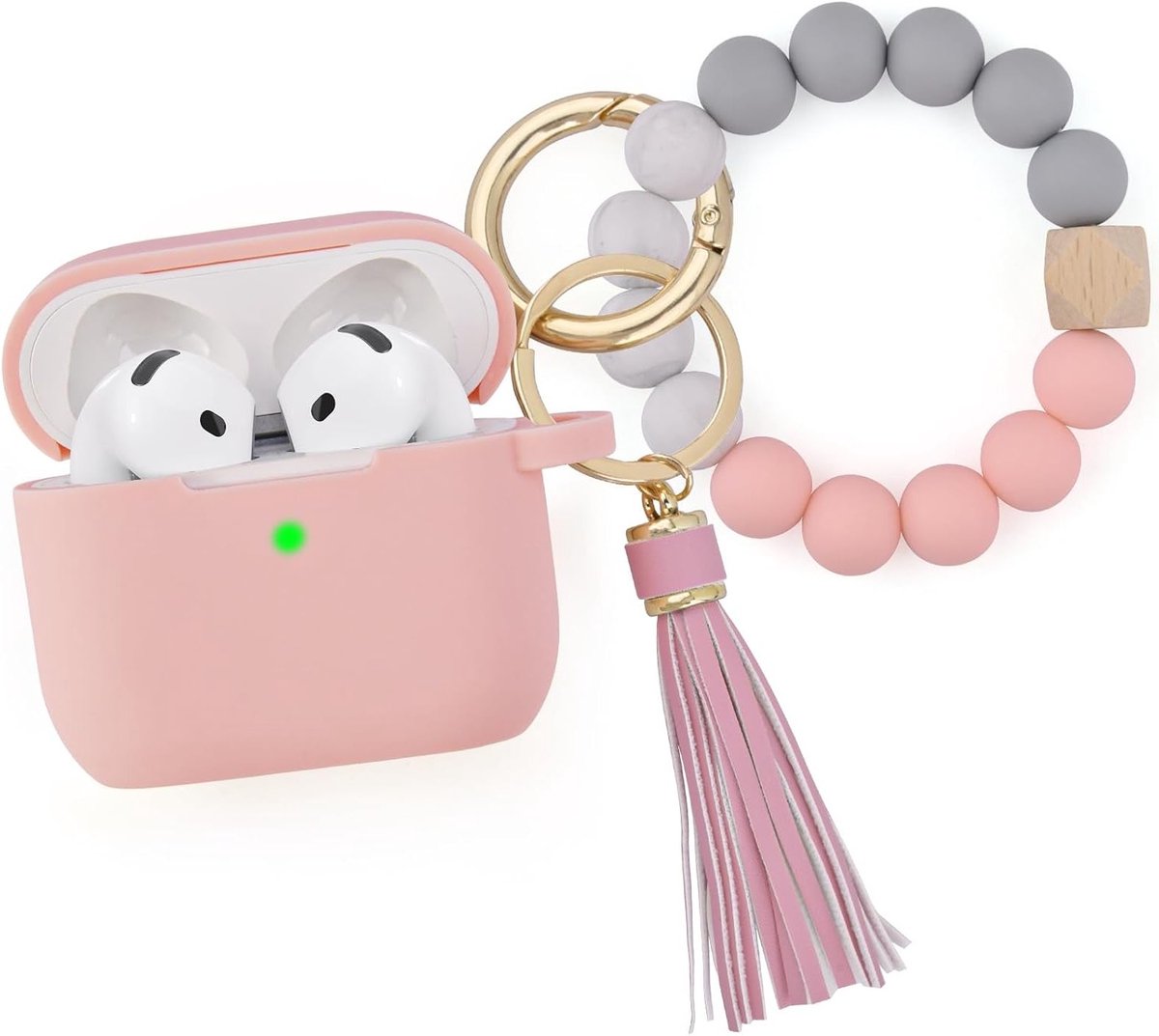 Zachte Siliconen Oplader Case voor AirPods 4 - Schokbestendig, Krassenbestendig, Met Sleutelhanger en Polsbandje, Schattig Ontwerp in Roze