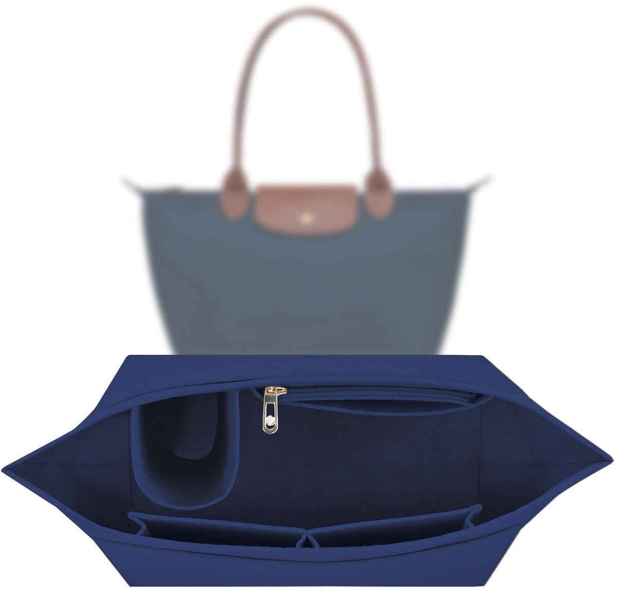 Dailygoods - Organizer voor Longchamp Bag - Multi-Pocket Vilt Handtas Insert - Blauw - Handige Organizer voor Dames - Perfecte Inrichting voor Jouw Ha