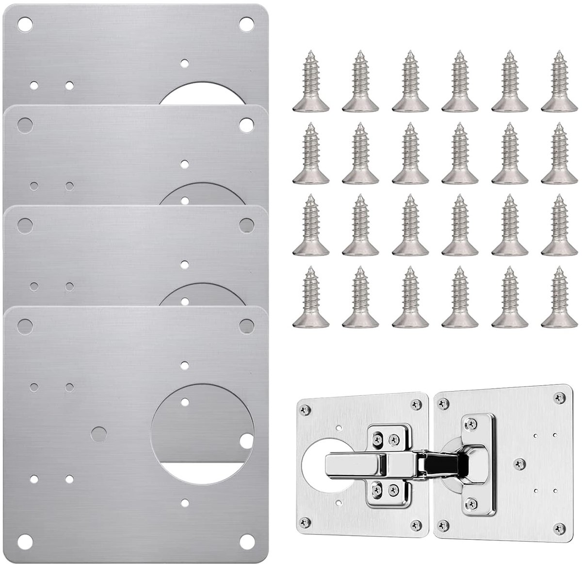 Livia home - Scharnier Reparatie Plaat - Roestvrij Stalen Beugels - 4 Stuks - Inclusief Schroeven - Voor Kastdeur en Meubels - 9x9 cm