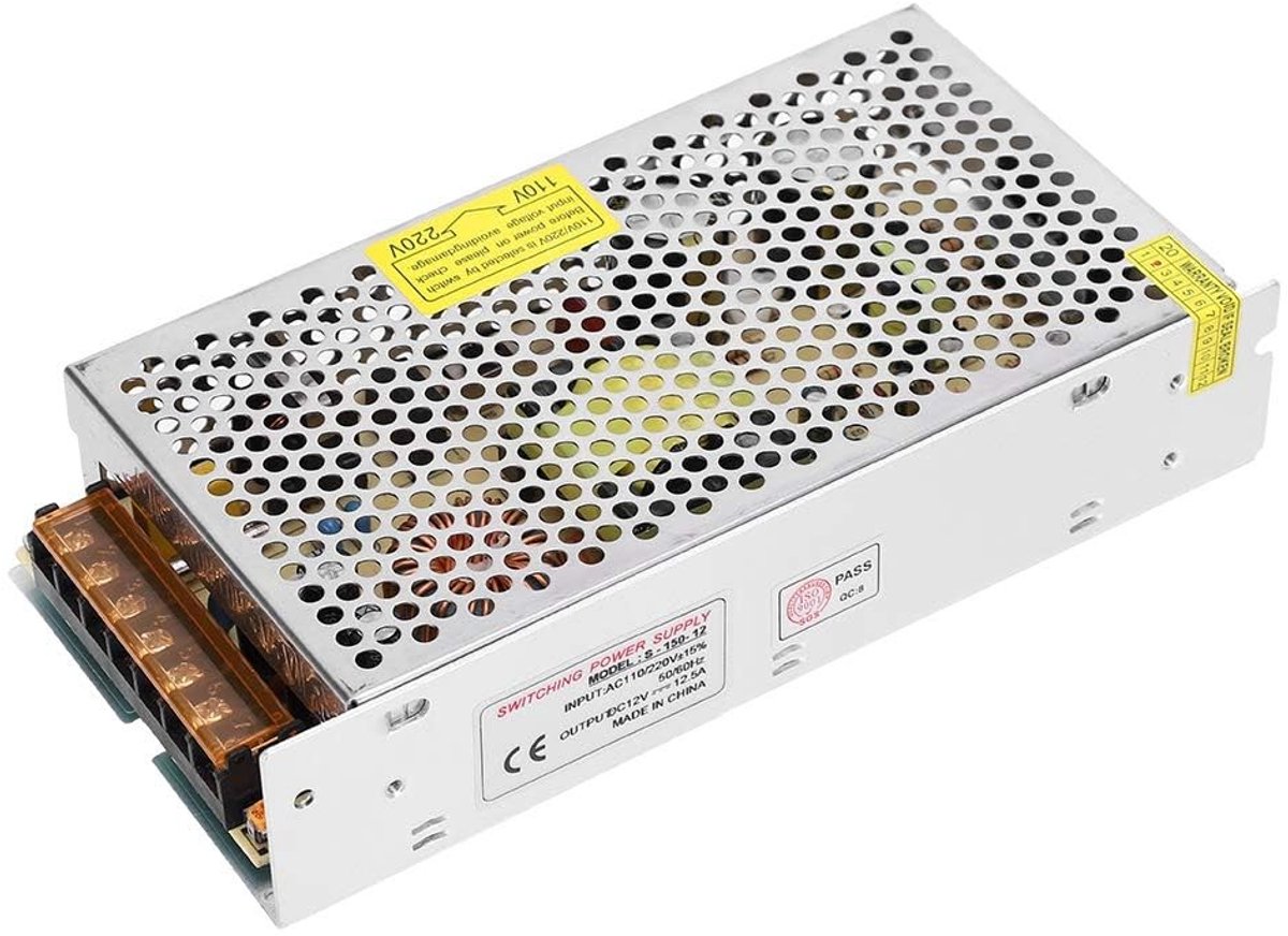 Jhubersproducts - Voedingsadapter DC12V - Voeding voor Elektronica - Aluminium Behuizing - 150W - Stroomvoorziening - Geschikt voor Diverse Toepassing