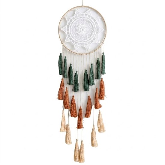 Wit groen oranje wandkleden unisex rond dromenvanger design met kwastjes en koorden boho wanddecoratie textiel en ringvormige hanger