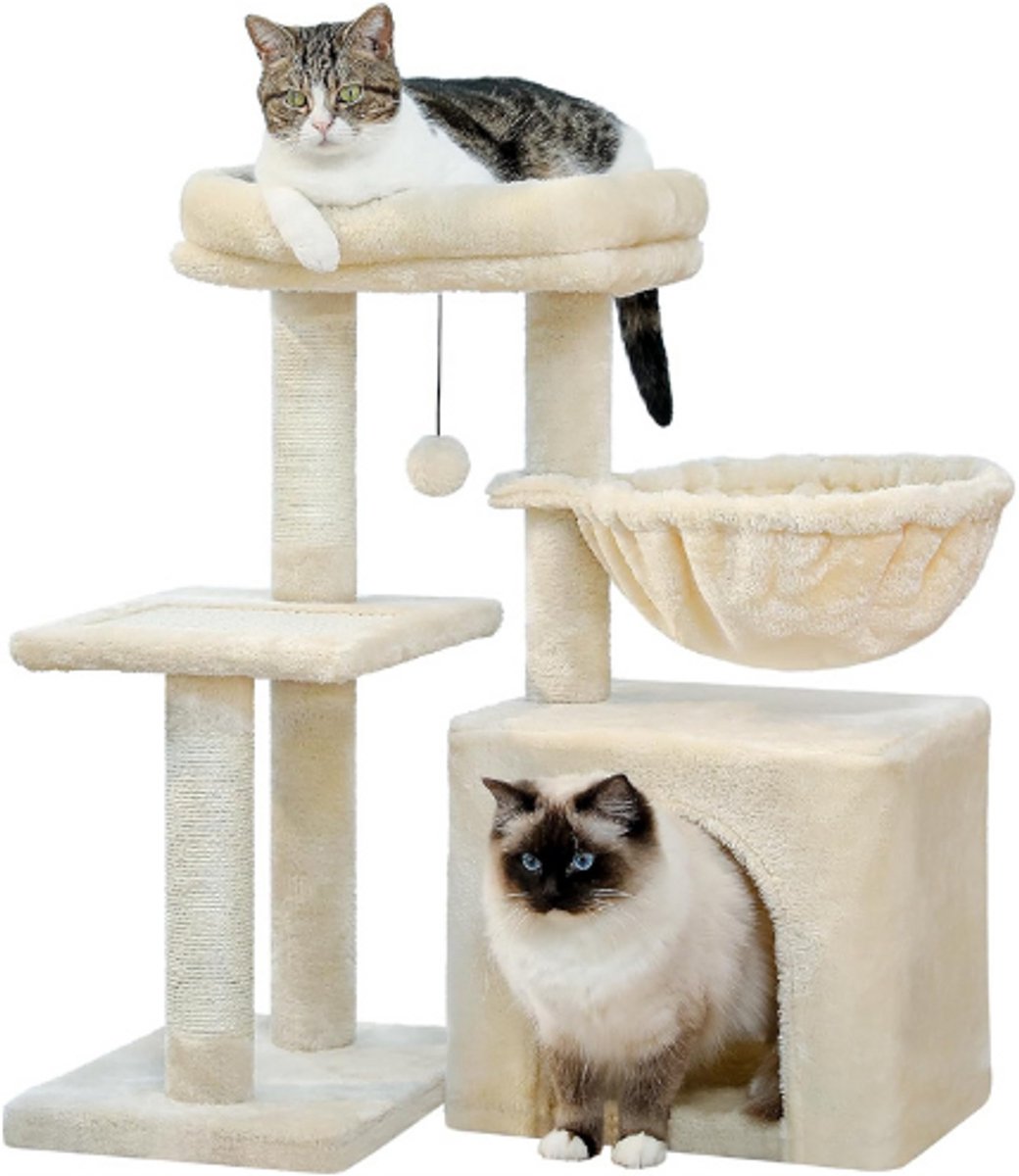 Kleine Krabpaal 73 Cm Kattenboom Voor Binnenkatten Activiteitenboom Met 2 Stijlen Grote Hangmat En Afneembaar Ligplatform Beige Energieklasse A