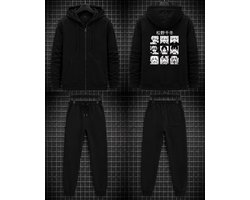 Trainingspak Heren & Dames met Anime Print – Zwarte Hoodie met Joggingbroek – Casual Streetwear Set