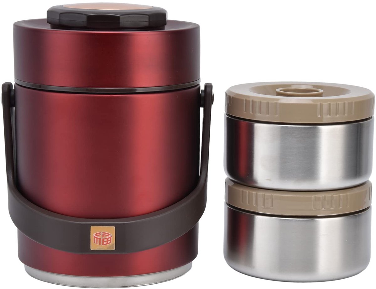 Jhubersproducts - Vacuum Lunch Box - 2-Lagen Voedselcontainer - Rood - Roestvrij Staal - Isolerend - Perfect voor Lunch - 1500ml