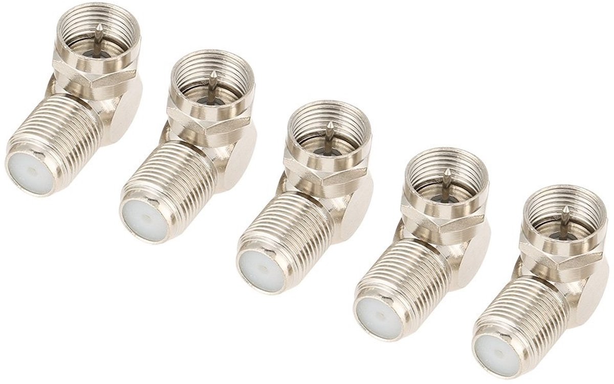 Jhubersproducts - Haakse F-type Stekker naar Bus - Coax Adapterset - 5 Stuks - Verbeterde Elektrische Geleiding - Geschikt voor RG6 RG59