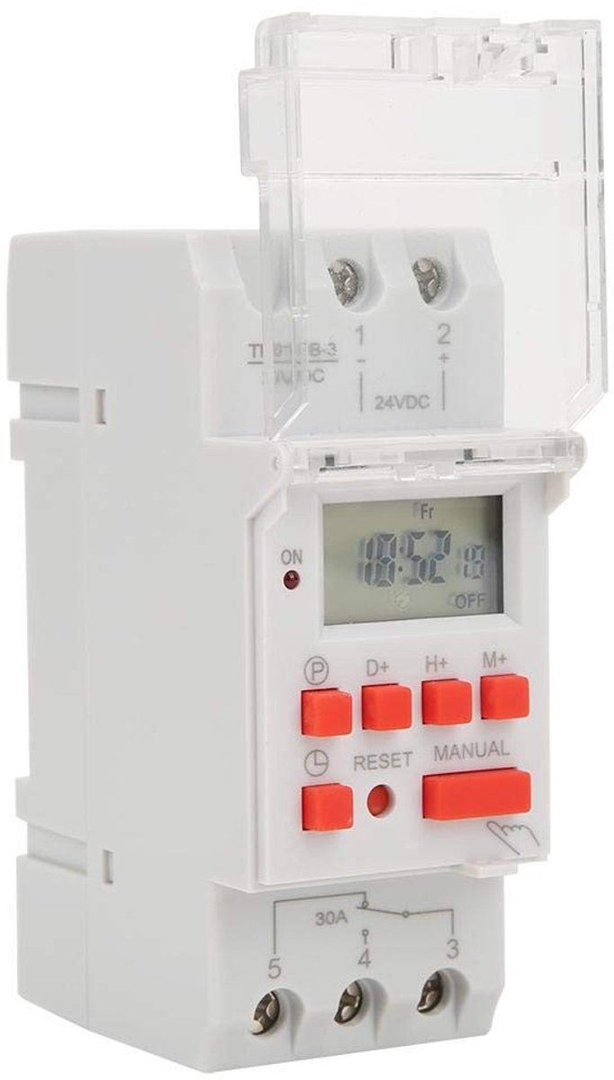 Jhubersproducts - DC 24V 30A Tijdschakelaar - Programmeerbaar Tijdrelais - Gebruiksvriendelijk - LCD Display - Voor Huishoudelijk en Industrieel Gebru