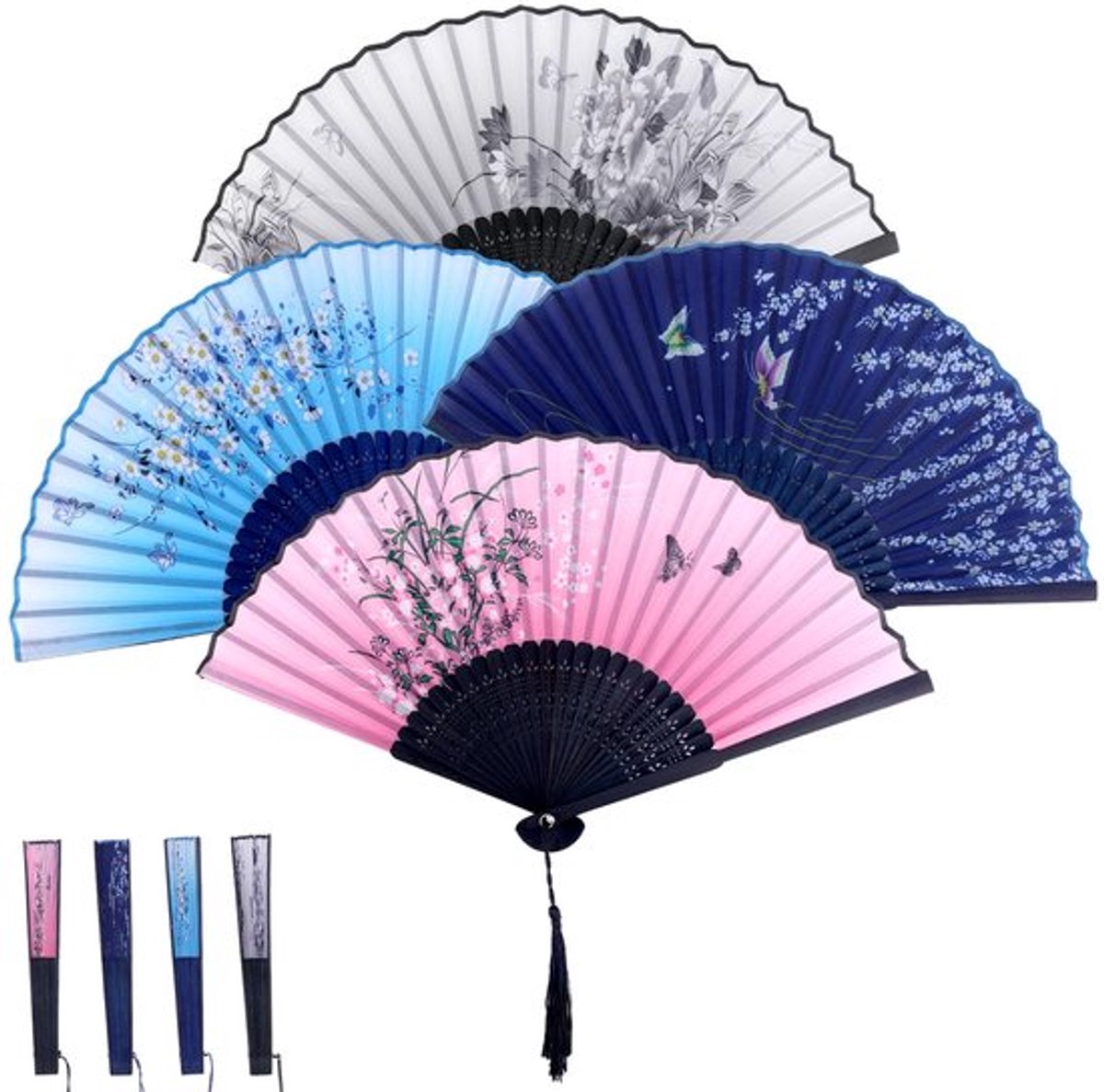 4 Pcs Vouwbare Handfans - Houten Retro Stijl - Ideaal voor Line Dance