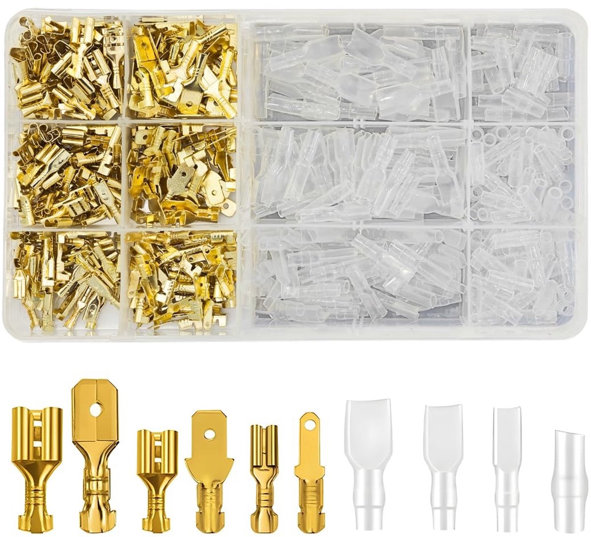 Elzusha - Bullet Connectors Kit - 480 Stuks - Dubbele Messing Bullet Terminals - Geel - Motorfiets Connectoren - Ideaal Voor Auto En Motorfiets - U...