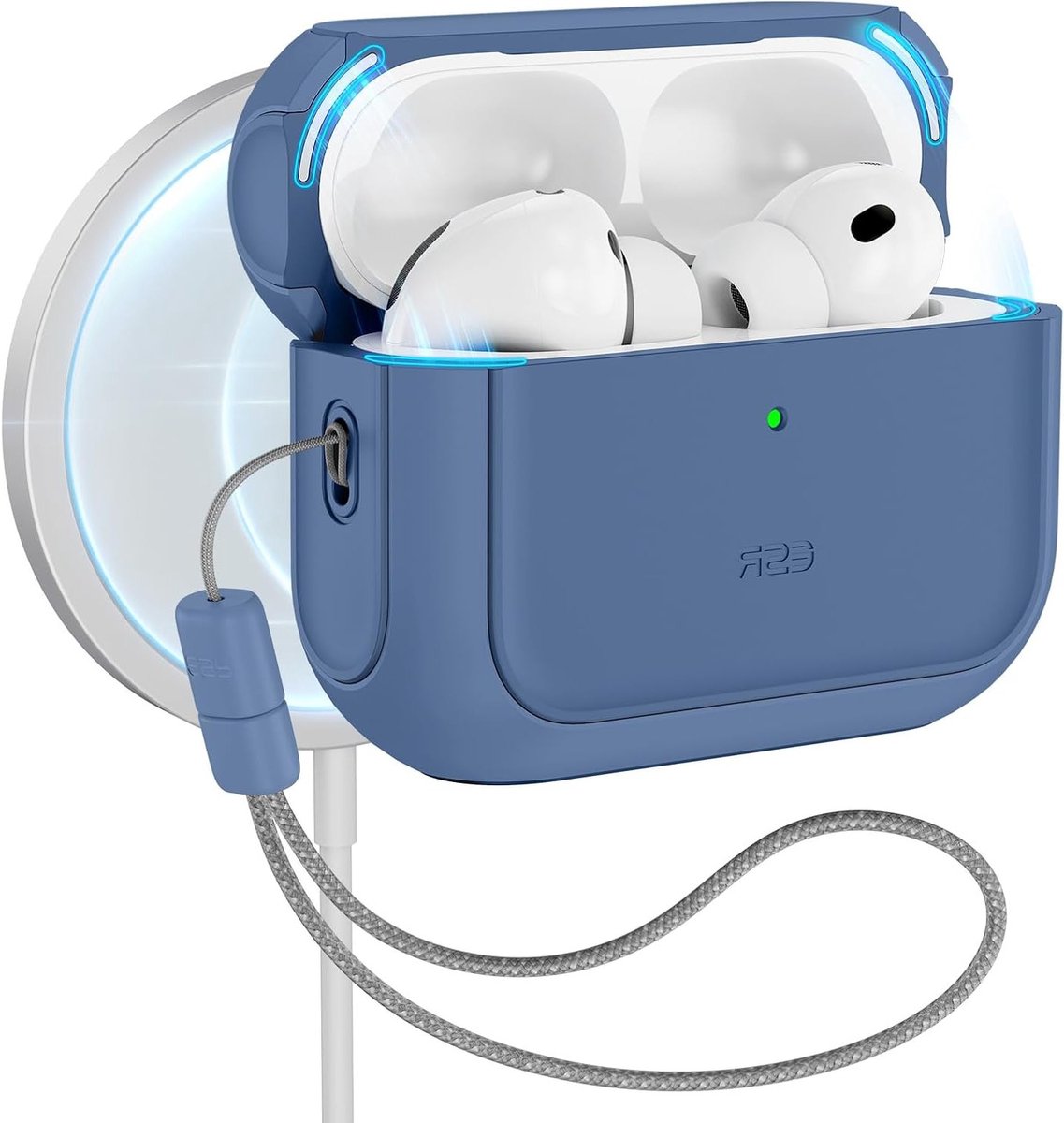 Beschermende AirPods Pro 3 Hoes met MagSafe Compatibiliteit en Polsbandje, Navy Blauw, Geschikt voor 3e Generatie (2025)
