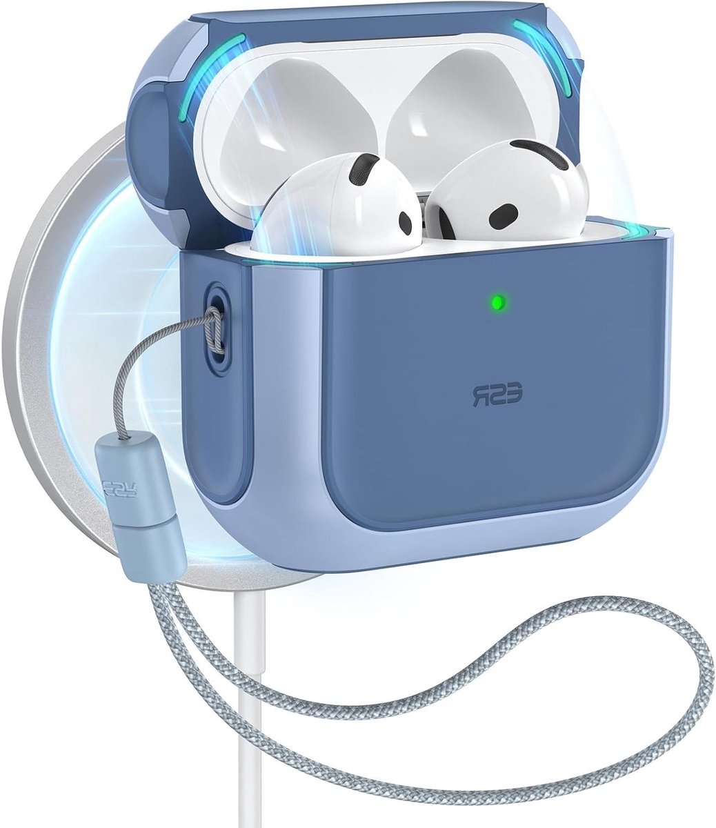 Duurzame en Beschermende AirPods 4 Hoes met USB-C, MagSafe Compatibiliteit en Lanyard - Orbit Hybrid Series, Blauw